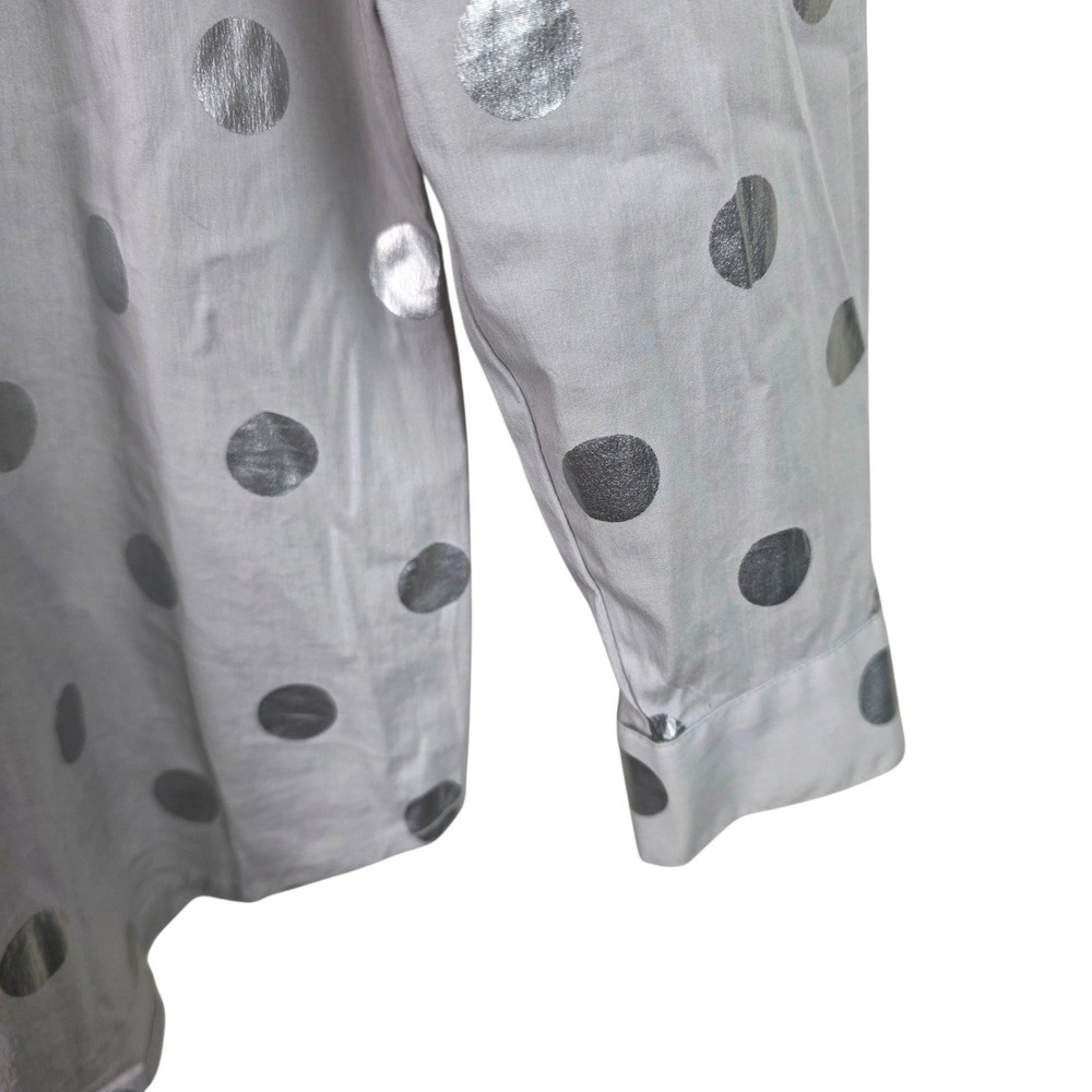 à‎ la carte Button Down Women L Grey Silver Excellent Metallic Polka Dot Shirt - Picture 8 of 10